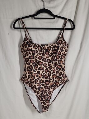NEW B2Prity Swimwear (Amazon) Hi-Cut Leopard Print One-Piece Swimsuit Large NWT